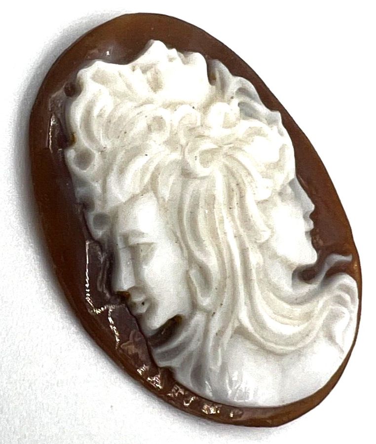 Antique Rare Antique Art Nouveau Shell Cameo Carving  Female with 3 Faces  C 1910