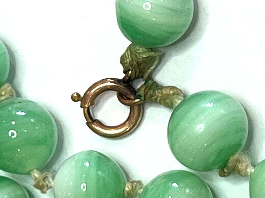 Antique Antique Art Deco Jade Peking Glass Long Necklace Knotted between bead Circa 1920