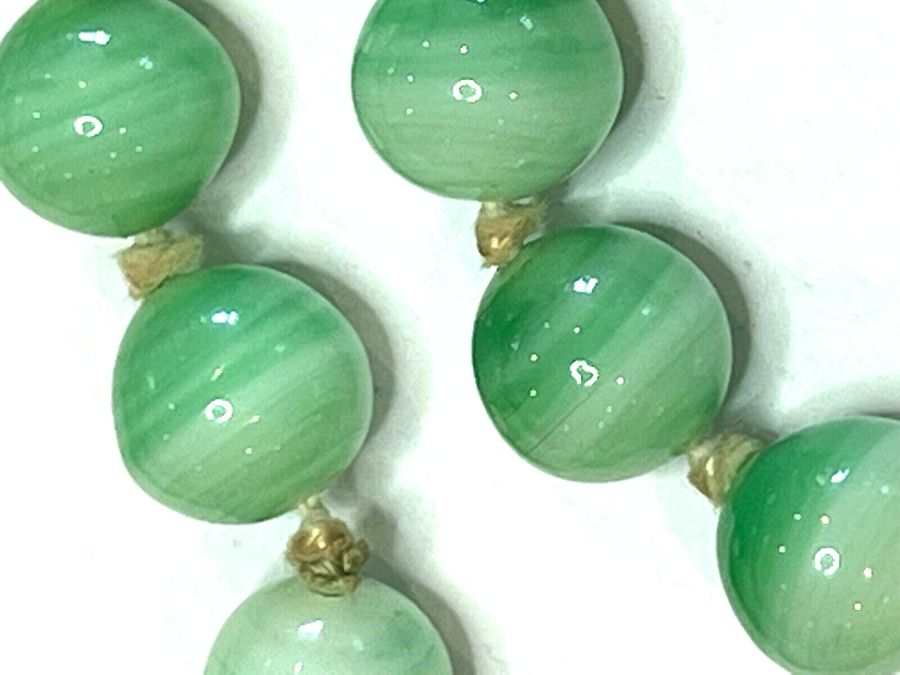 Antique Antique Art Deco Jade Peking Glass Long Necklace Knotted between bead Circa 1920