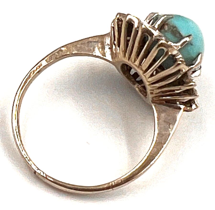 Antique Vintage Turquoise Cabochon & Diamond Ring 18CT White Gold Size J, US Size 5