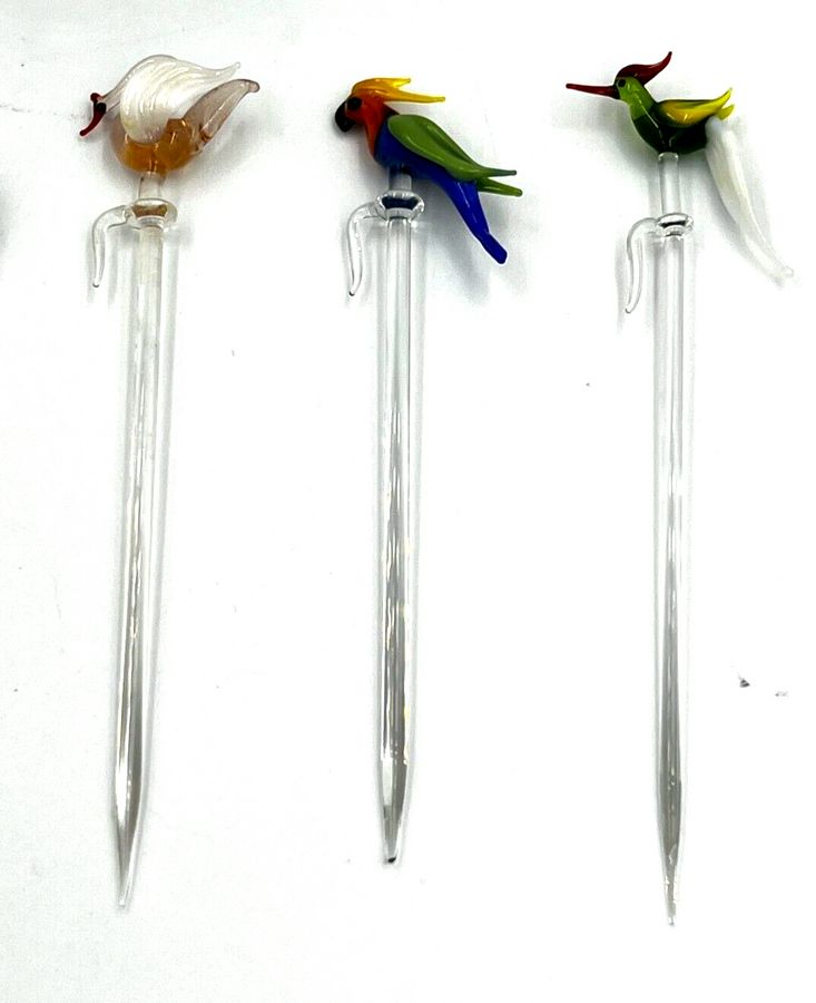 Antique Antique Glass Lampwork Swizzle Cocktail sticks & Holder Fritz Lampi Bimini 1920s