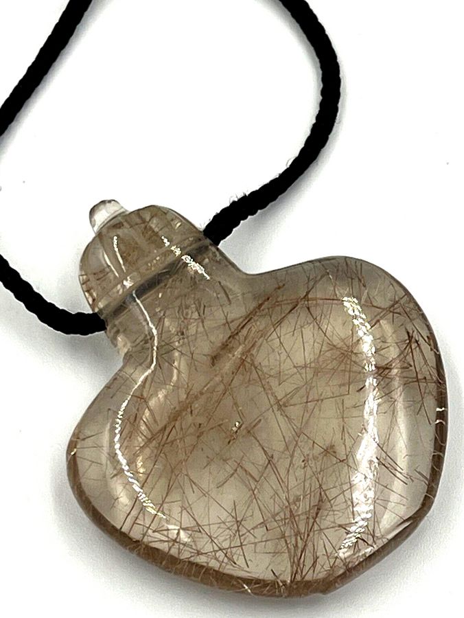 Antique Rare Vintage Large Rutilated Quartz Hand Carved Pendant on Cord