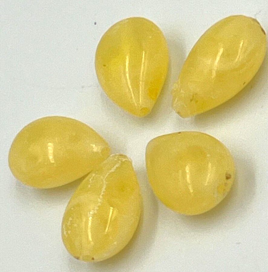 Antique Antique Natural Pale Yellow Amber Teardrop Shaped Beads 5 Beads