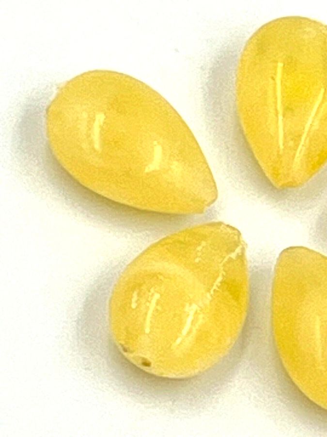 Antique Antique Natural Pale Yellow Amber Teardrop Shaped Beads 5 Beads