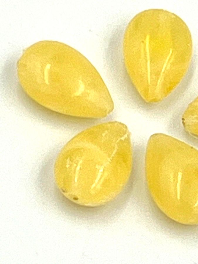 Antique Antique Natural Pale Yellow Amber Teardrop Shaped Beads 5 Beads