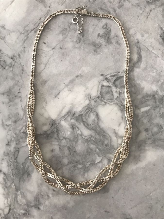 Antique Vintage Solid Silver 925 Necklace With Safety Clasp and Chain