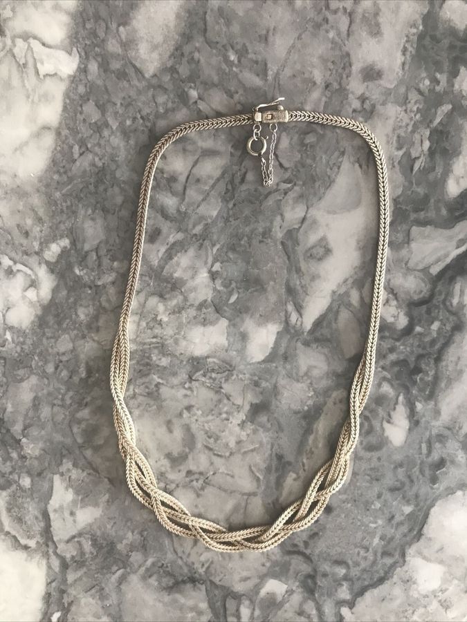 Antique Vintage Solid Silver 925 Necklace With Safety Clasp and Chain