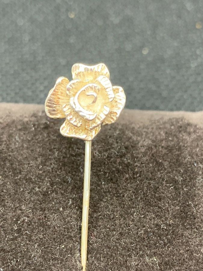 Antique Vintage Art Deco Solid Silver Rose Lapel hat Pin