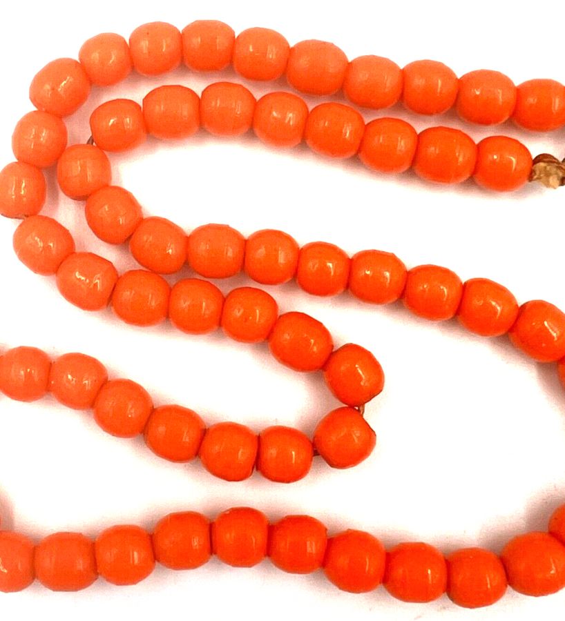 Antique Antique Art Deco Czech Coral Bead Necklace Choker Hand Made Bohemian