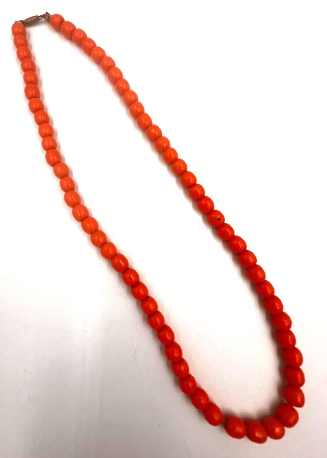 Antique Antique Art Deco Czech Coral Bead Necklace Choker Hand Made Bohemian