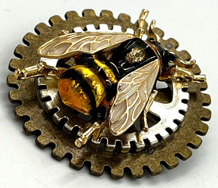 Antique Vintage Bumble Bee Brooch Large Enamelled Artisan Designer Workmanship