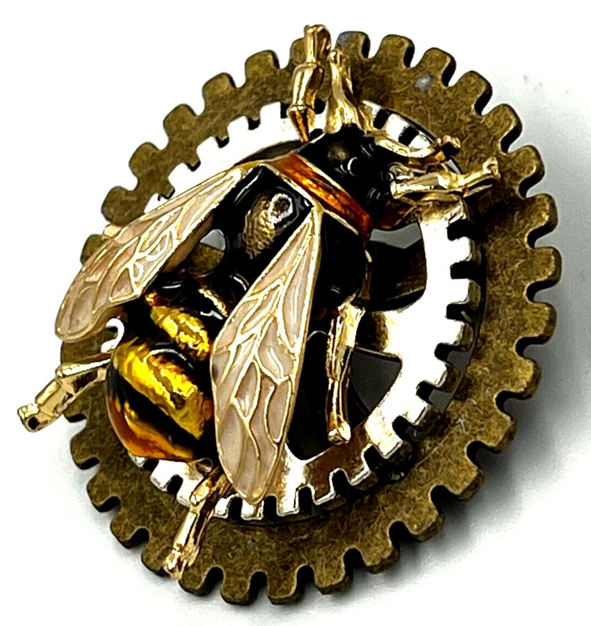 Antique Vintage Bumble Bee Brooch Large Enamelled Artisan Designer Workmanship