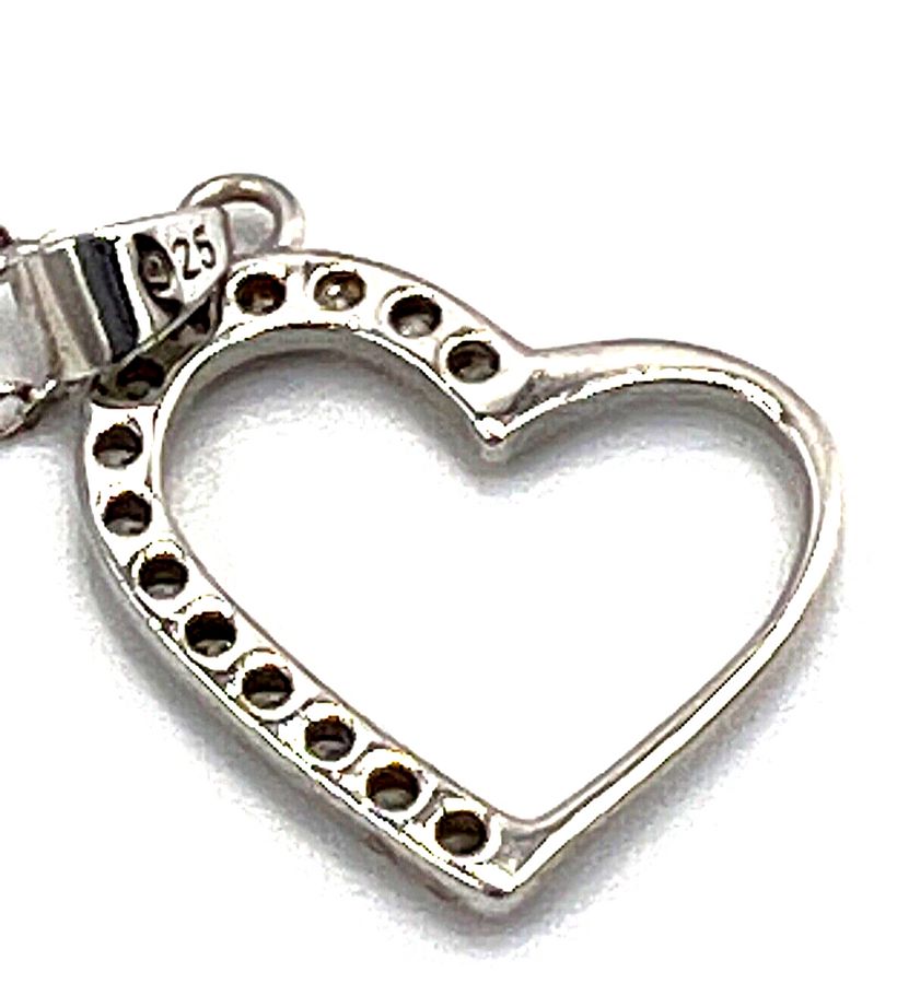 Antique Vintage Sterling Silver Heart Pendant Gemstone set on Sterling Silver Chain