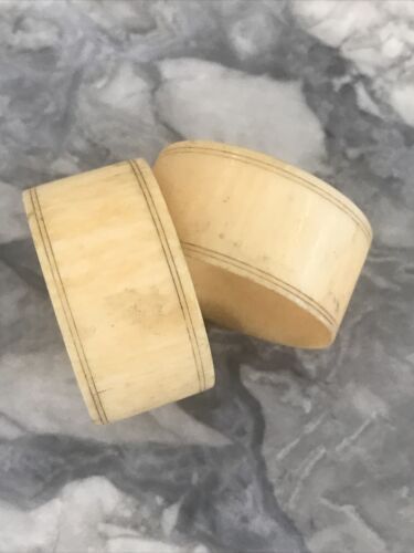 Antique Antique Vintage Art Deco Bovine Fine Banded Napkin Rings Set of Two 1900-1920s