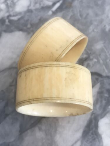 Antique Antique Vintage Art Deco Bovine Fine Banded Napkin Rings Set of Two 1900-1920s