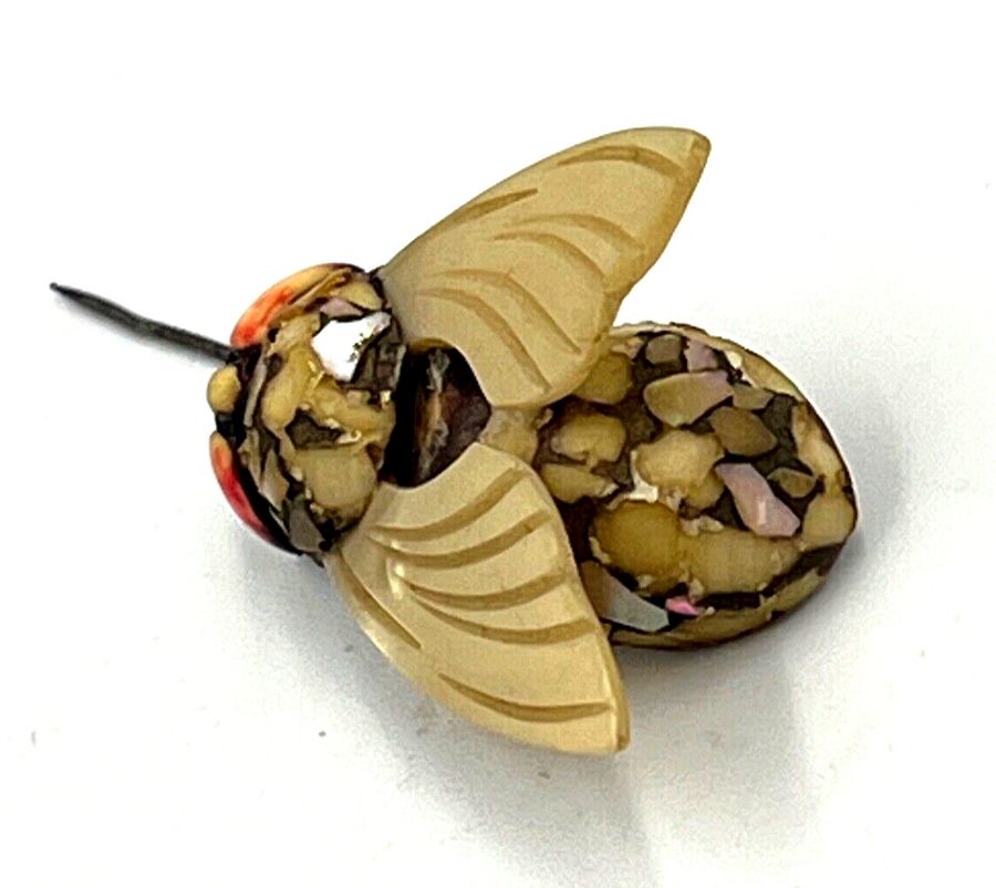 Antique Rare Antique Art Deco Large Bakelite-Lucite Fly Insect Brooch  Pin Exquisite