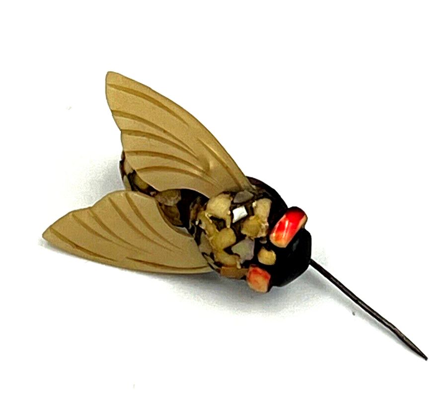 Antique Rare Antique Art Deco Large Bakelite-Lucite Fly Insect Brooch  Pin Exquisite