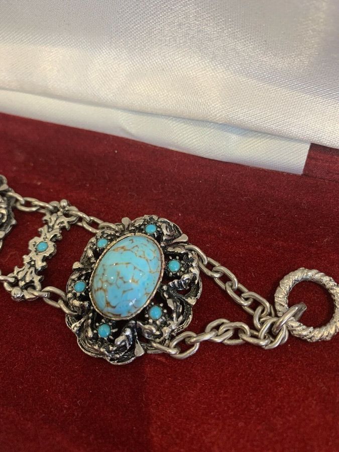 Antique Vintage Costume Bracelet Set with Turquoise Matrix