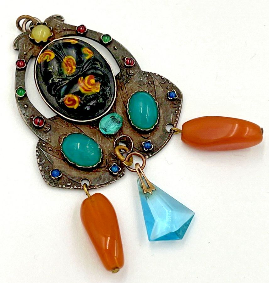 Antique Pendant Egyptian Revival Venetian Glass Scarab Centre