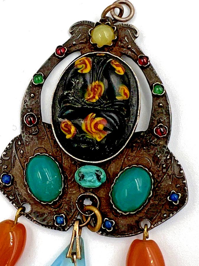 Antique Pendant Egyptian Revival Venetian Glass Scarab Centre