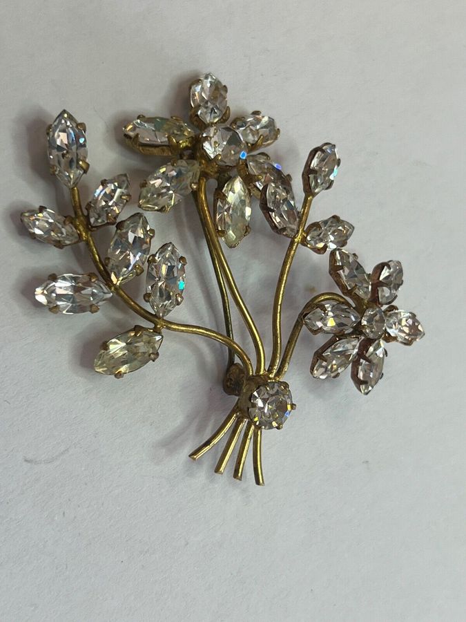 Antique Vintage Brooch Pin Set with Large Clear  Stones