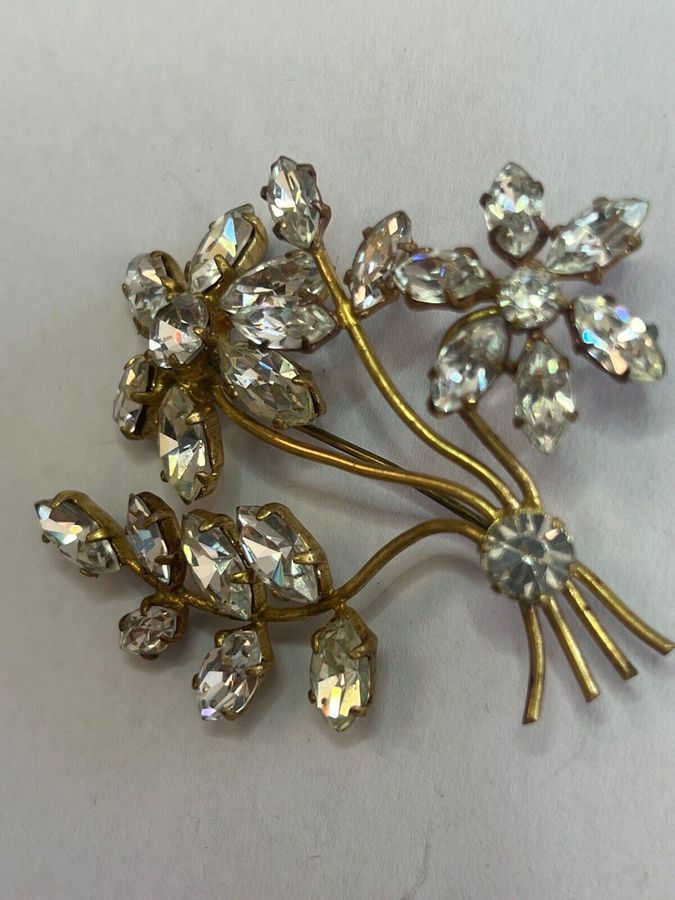 Antique Vintage Brooch Pin Set with Large Clear  Stones