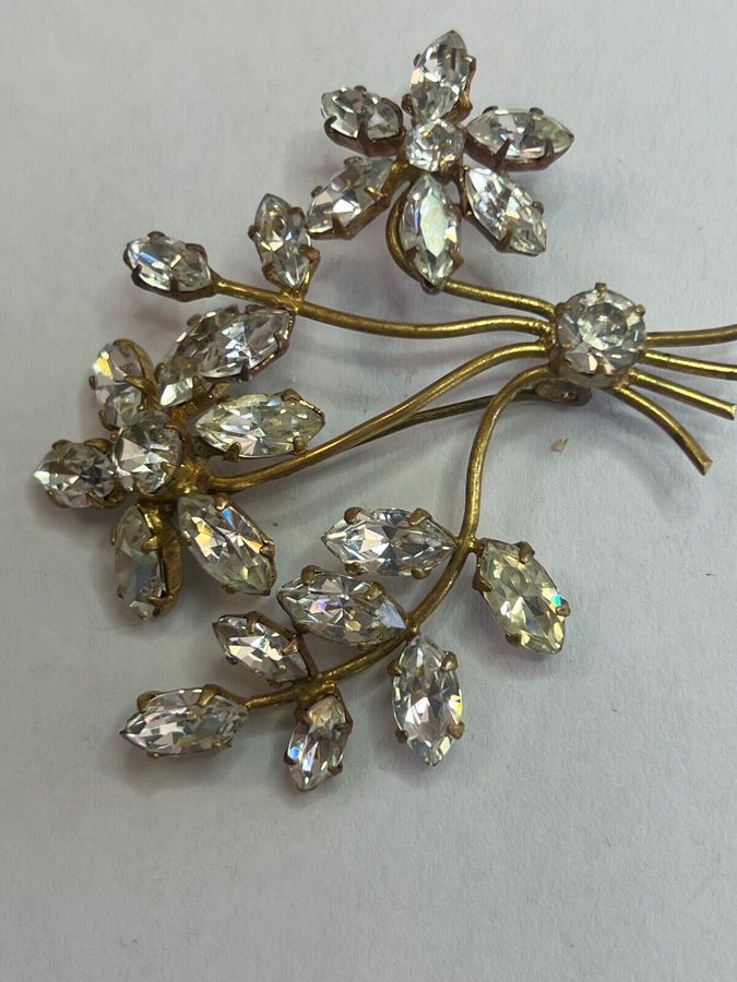 Antique Vintage Brooch Pin Set with Large Clear  Stones