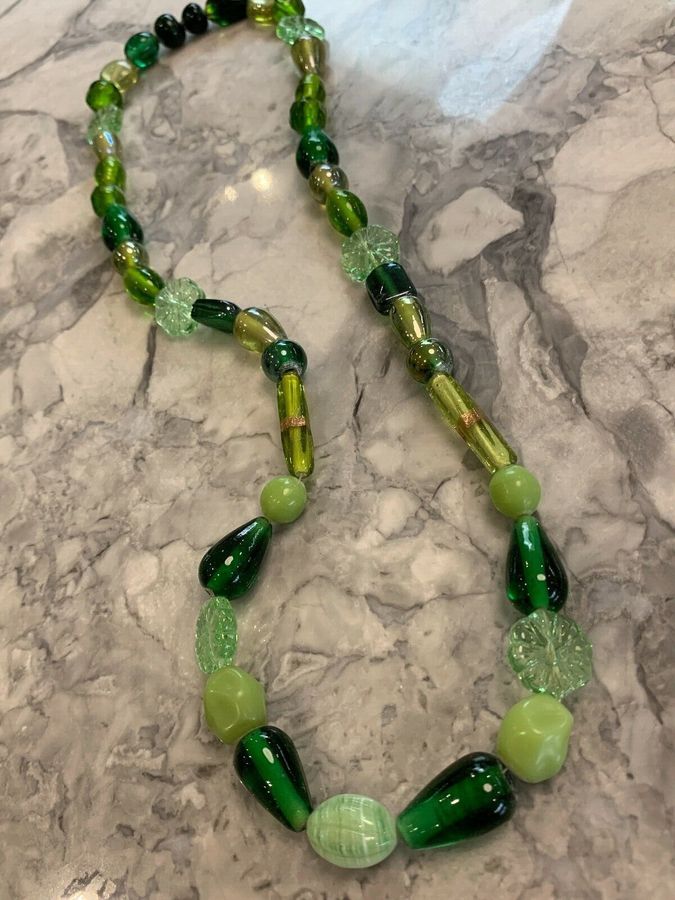 Antique Antique Vintage Art Deco Czech Green Necklace