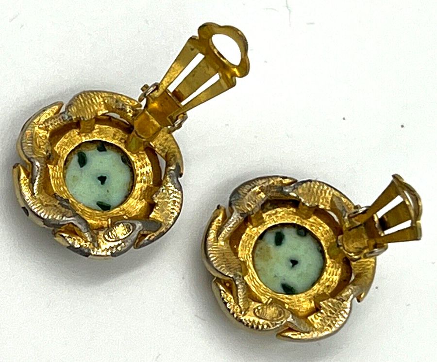 Antique Vintage Art Deco Jade Peking Glass Clip on Earrings