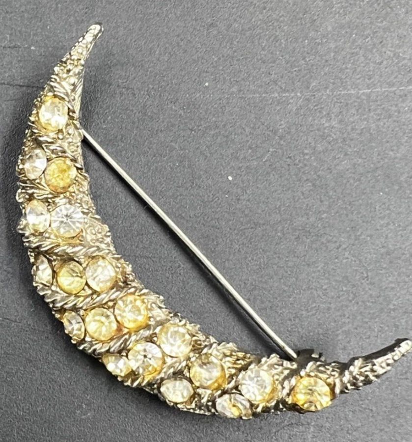 Antique Antique Art Deco Crescent Moon Brooch Pin Large