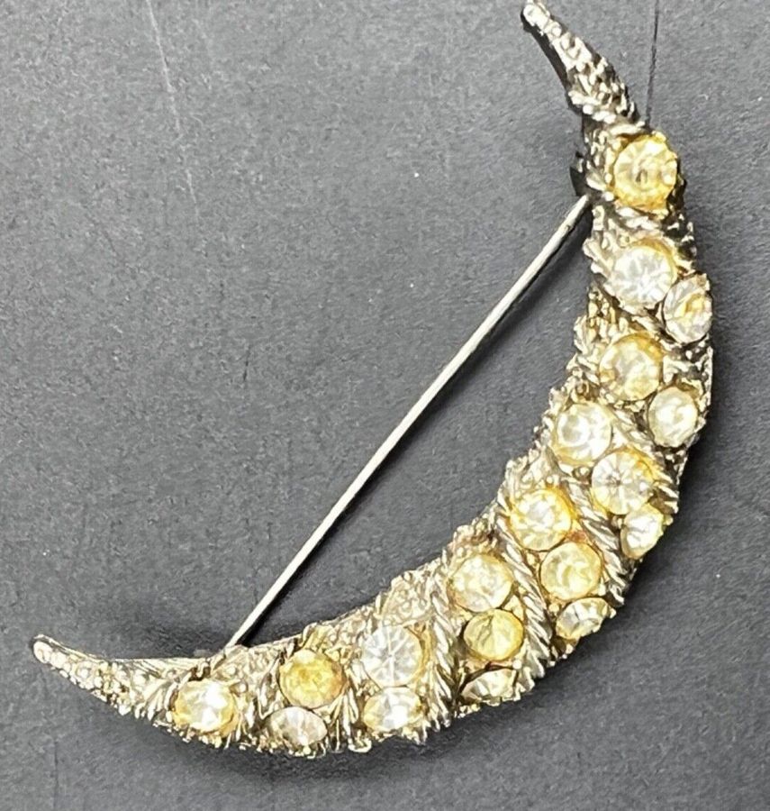 Antique Antique Art Deco Crescent Moon Brooch Pin Large