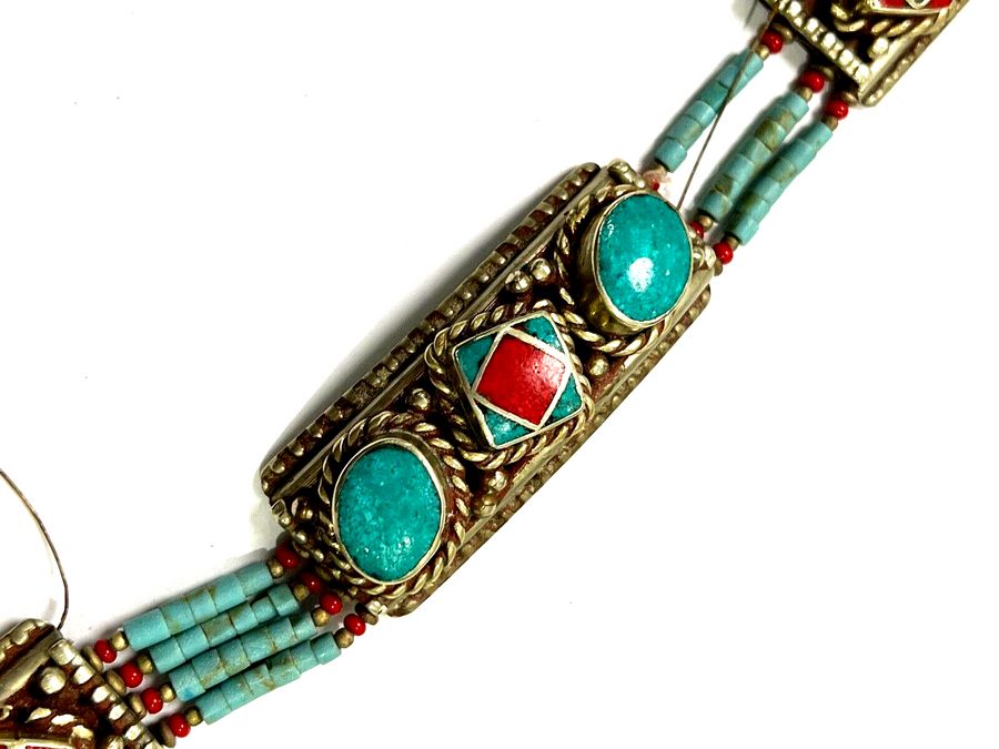 Antique Antique Silver Tibetan/nepalese Turquoise and Coral Bracelet  Handmade