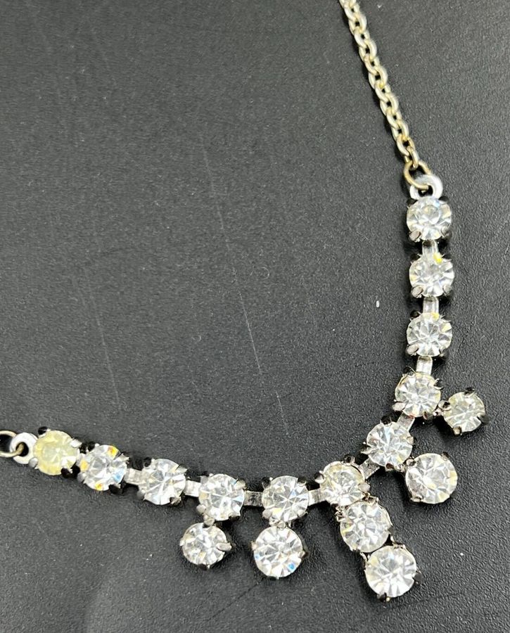 Antique Antique Lavaliere Art Deco Necklace Choker C 1920s Silver Czech Clear Stones