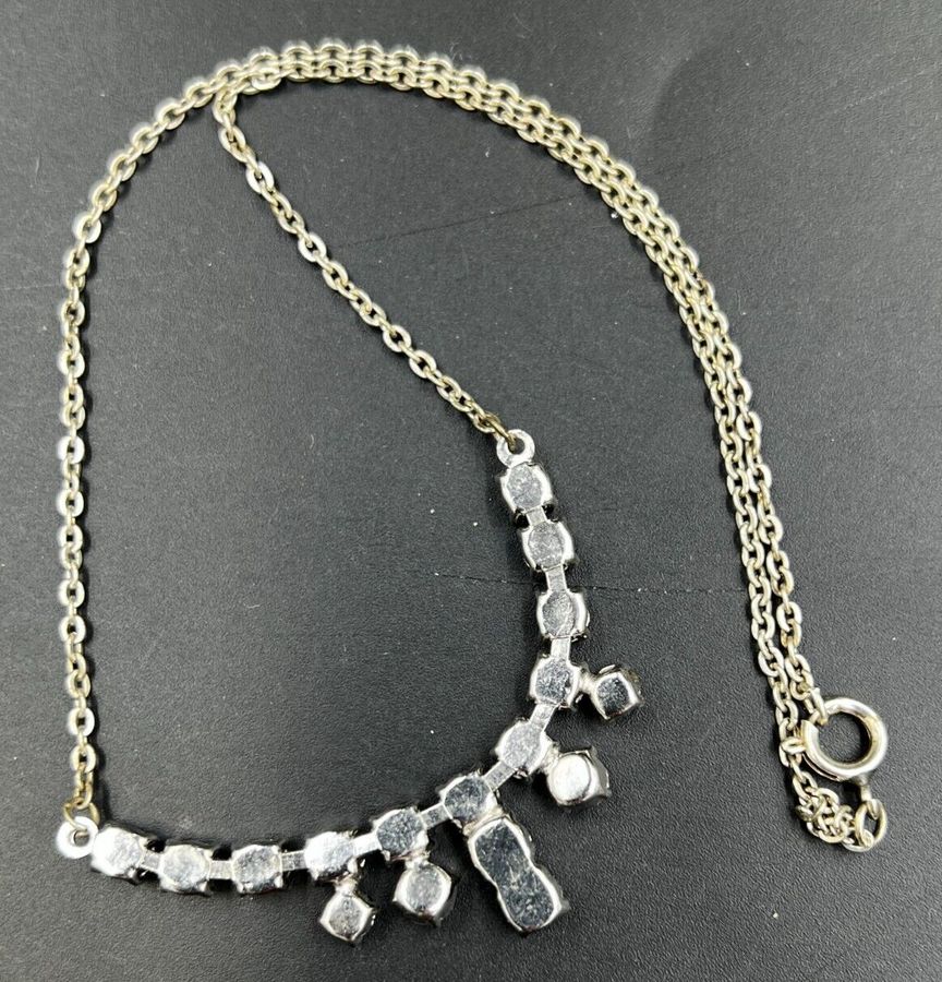 Antique Antique Lavaliere Art Deco Necklace Choker C 1920s Silver Czech Clear Stones