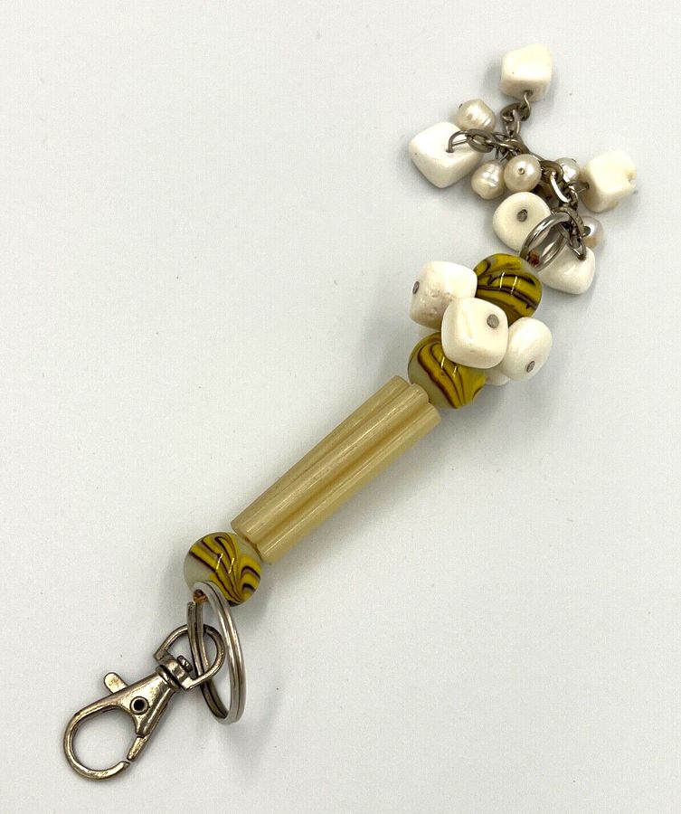 Antique Venetian Glass Czech Milk Glass and Natural Baroque Pearls keyring