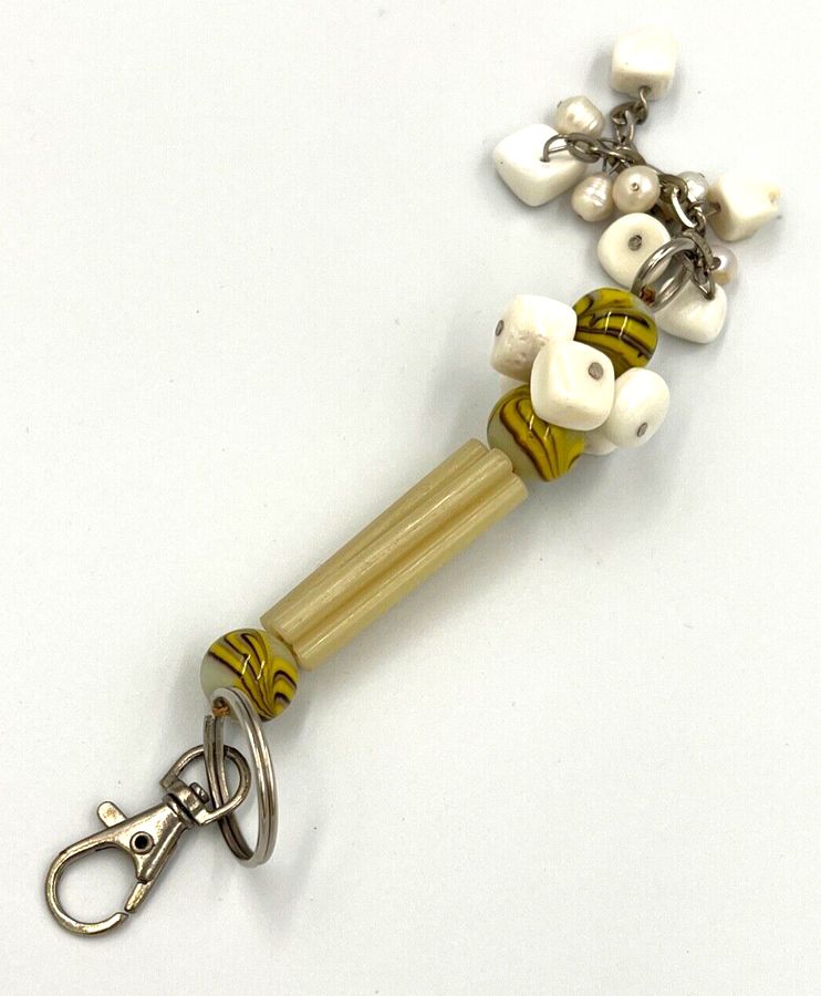 Antique Venetian Glass Czech Milk Glass and Natural Baroque Pearls keyring