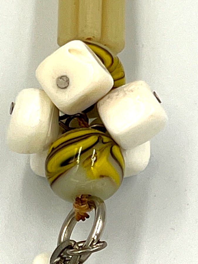 Antique Venetian Glass Czech Milk Glass and Natural Baroque Pearls keyring