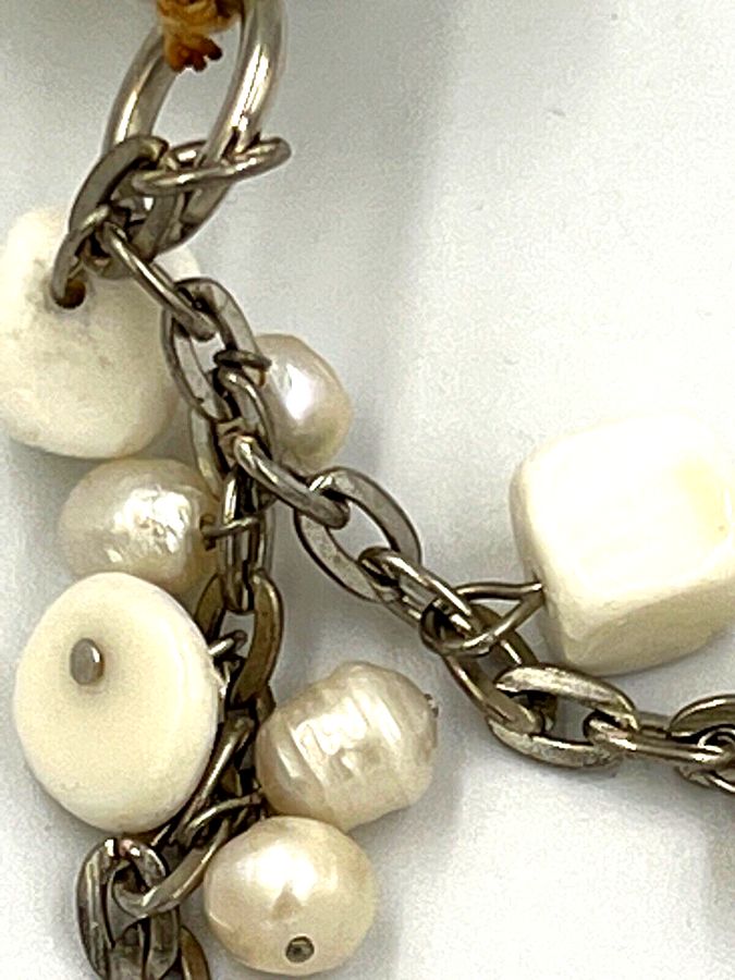 Antique Venetian Glass Czech Milk Glass and Natural Baroque Pearls keyring