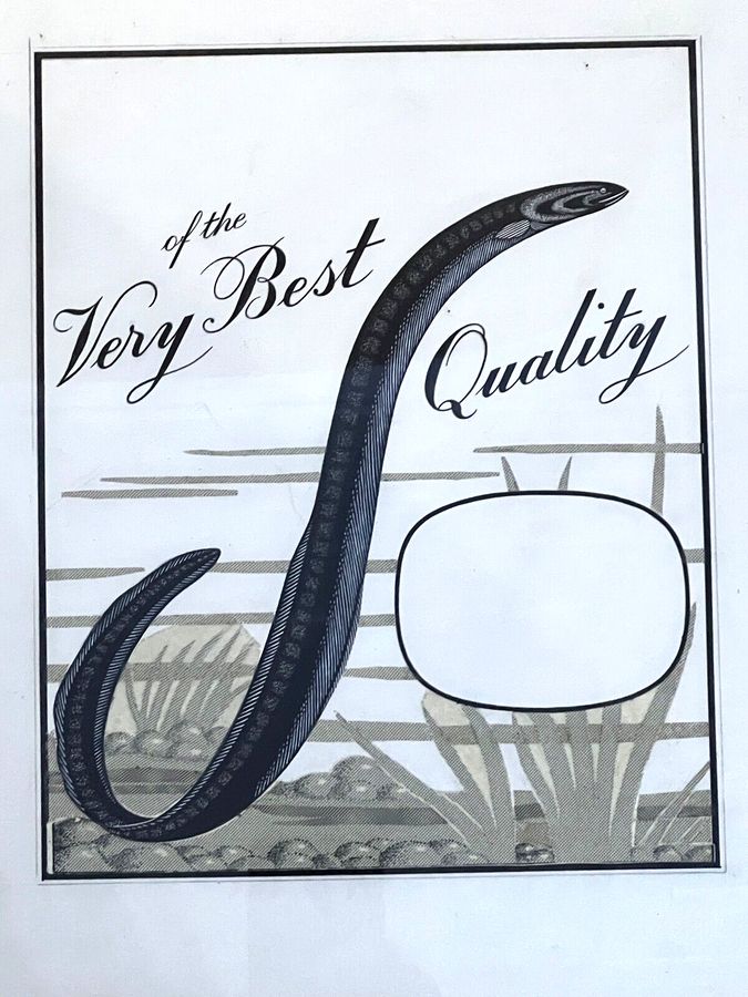 Antique Early 20thC Monochrome Watercolour/Gouache Glazed Illustration for Jellied Eels