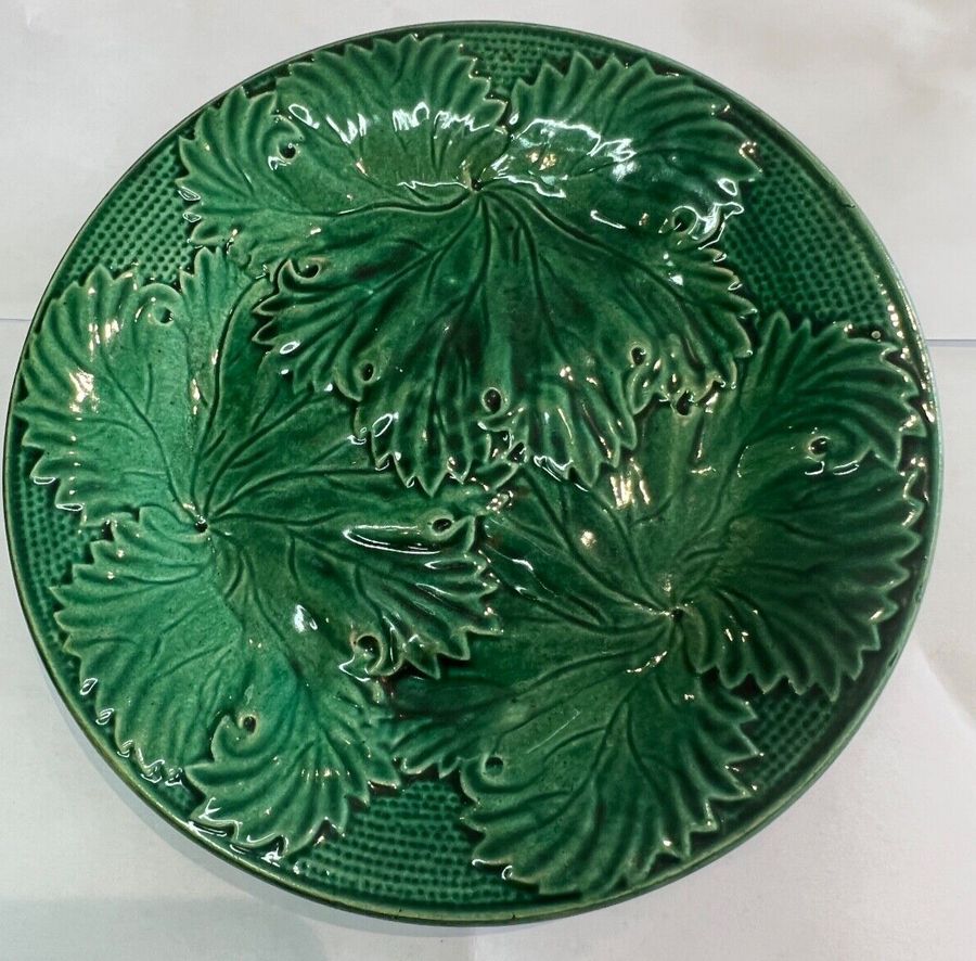 Antique Antique Majolica Pottery Cabbage Leaf Sandwich Plates Set of 2