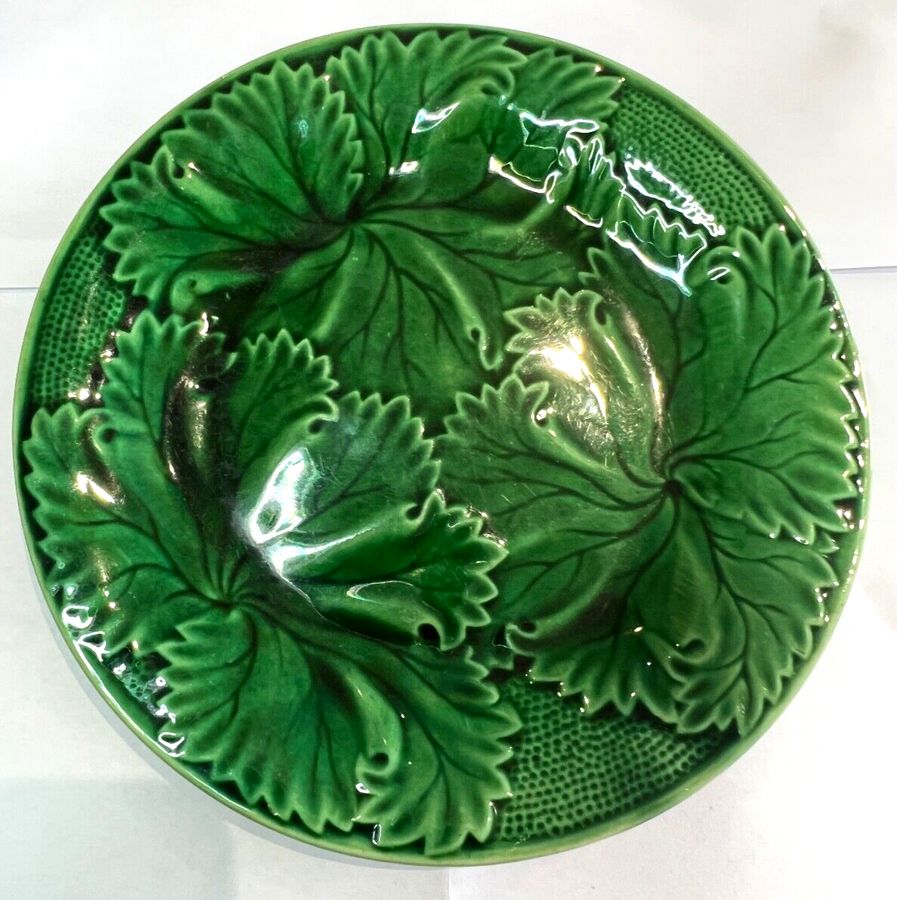 Antique Antique Majolica Pottery Cabbage Leaf Sandwich Plates Set of 2