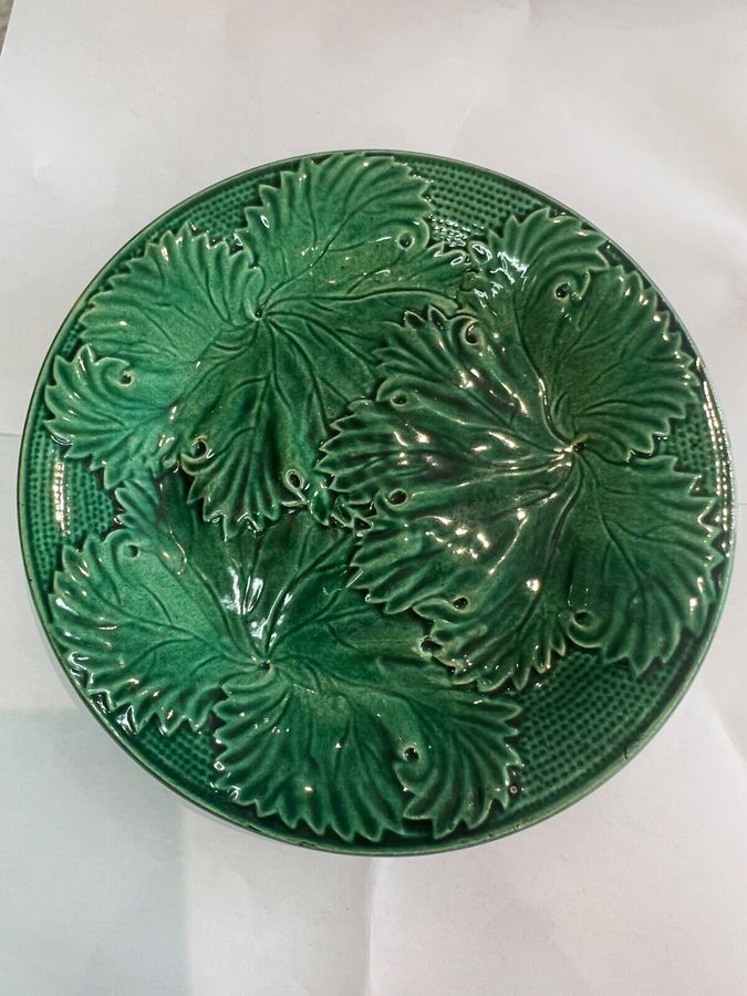 Antique Antique Majolica Pottery Cabbage Leaf Sandwich Plates Set of 2