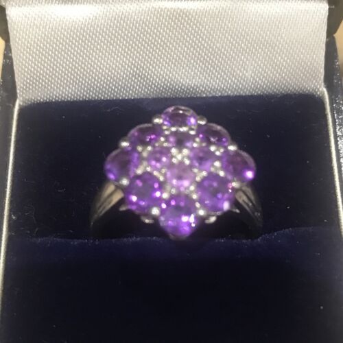 Antique Vintage Solid Silver Ring set with Amethysts Hallmarked Size N