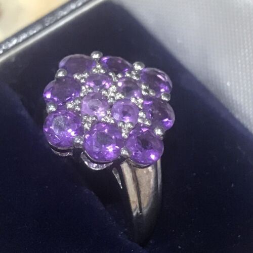 Antique Vintage Solid Silver Ring set with Amethysts Hallmarked Size N