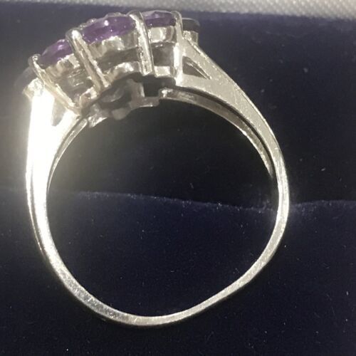 Antique Vintage Solid Silver Ring set with Amethysts Hallmarked Size N