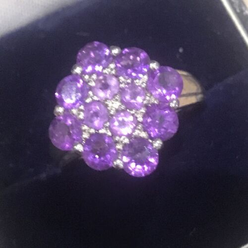 Antique Vintage Solid Silver Ring set with Amethysts Hallmarked Size N