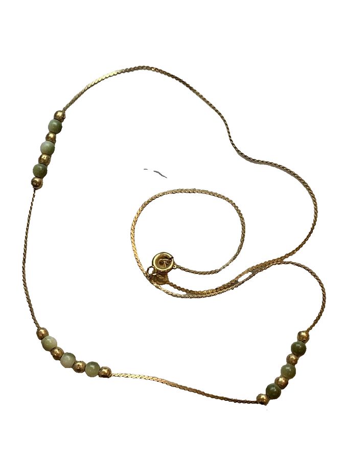 Antique Vintage Art Deco Jade Necklace Gold Plated