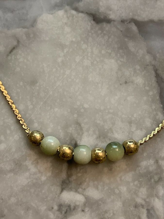 Antique Vintage Art Deco Jade Necklace Gold Plated