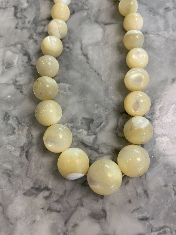 Antique Antique Vintage Art Deco Czech White Long Graduated Necklace