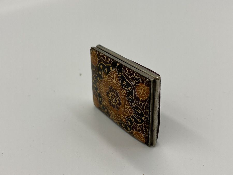 Antique Vintage Silver and Tooled Leather Compact Mid Century